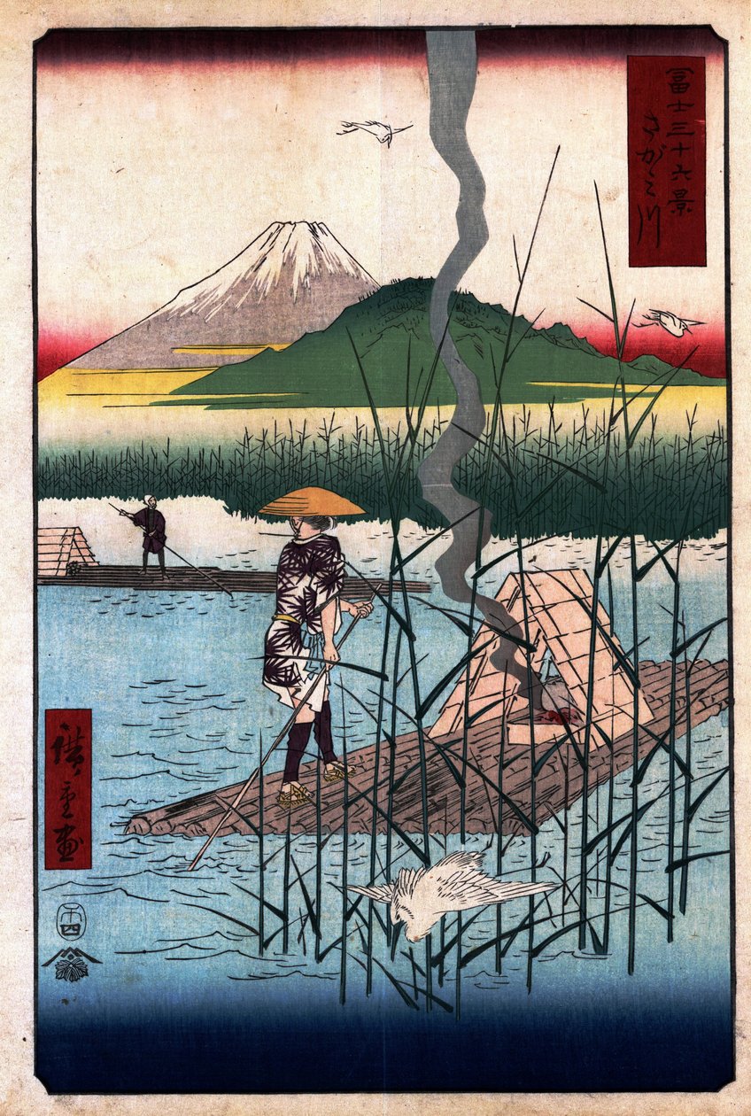 36 widoków na górę Fuji - 18. Rzeka Sagami autorstwa Utagawa Hiroshige