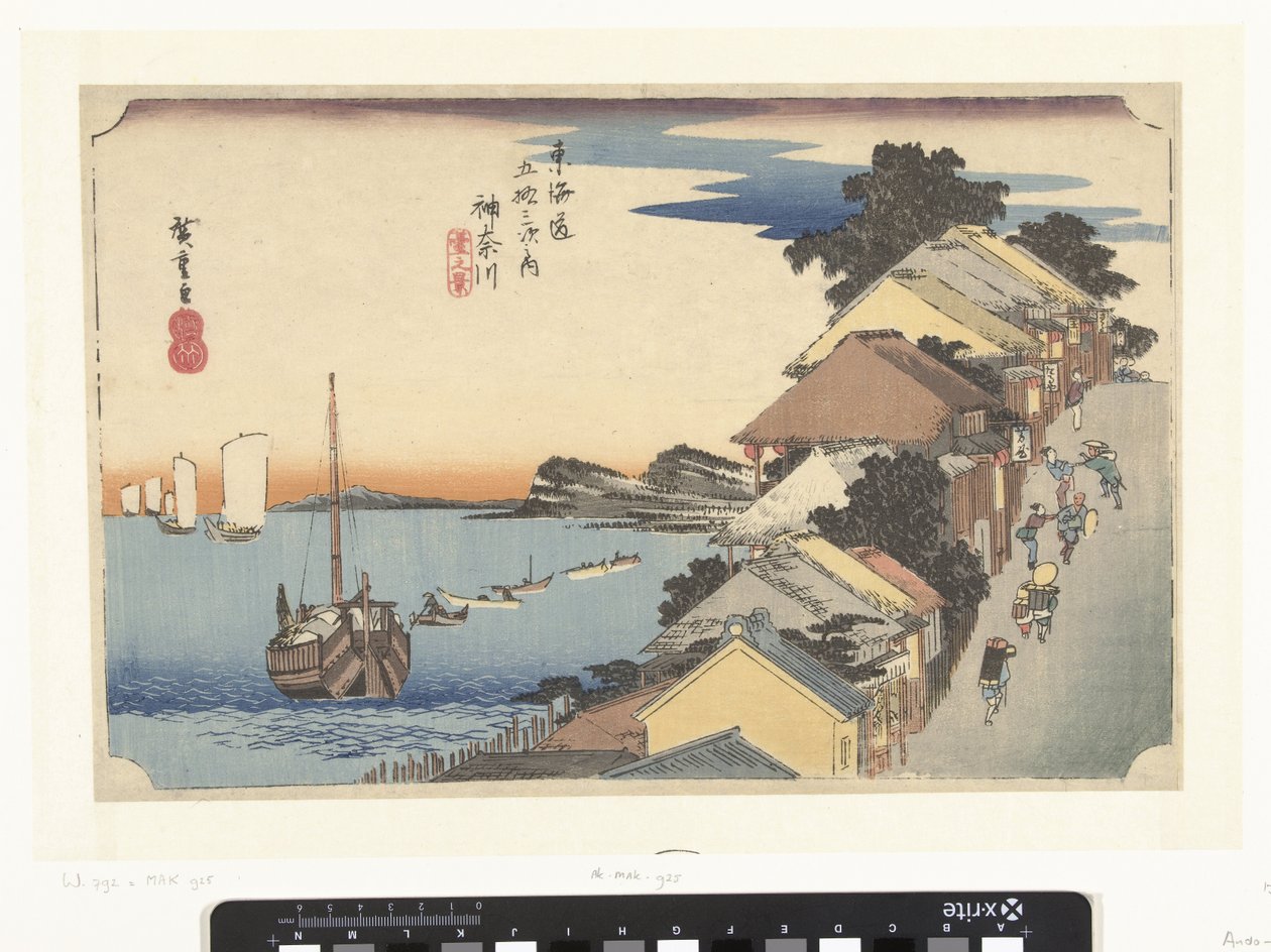 Kanagawa, bergopwaarts Kanagawa, dai no kei (tytuł na obiekcie) De 53 stacje van de Tokaido (tytuł serii) Tokaido gojusan tsugi no uchi (tytuł serii na obiekcie) autorstwa Hiroshige (I) , Utagawa