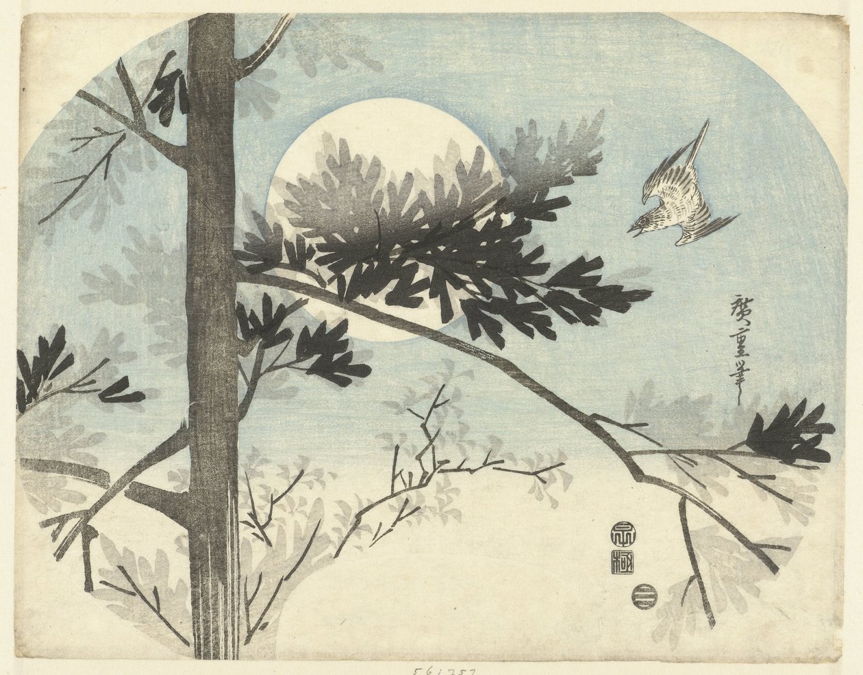 Kukułka i sosna autorstwa Hiroshige (I) , Utagawa