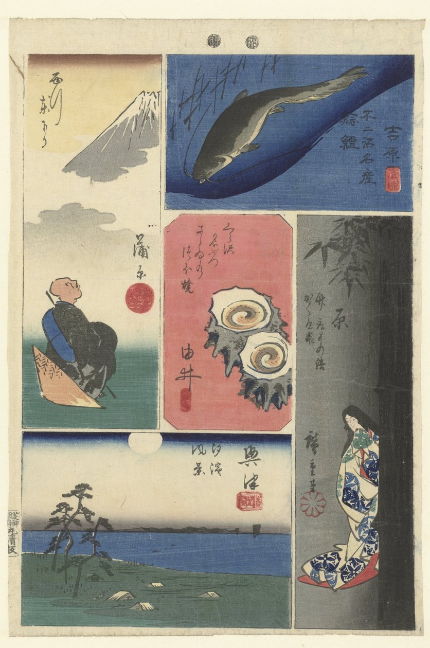 Numer cztery Tokaido Tokai yon (tytuł na obiekcie) Wycinanki z Tokaido (tytuł serii) Tokaido harimaze zue (tytuł serii) autorstwa Hiroshige (I) , Utagawa