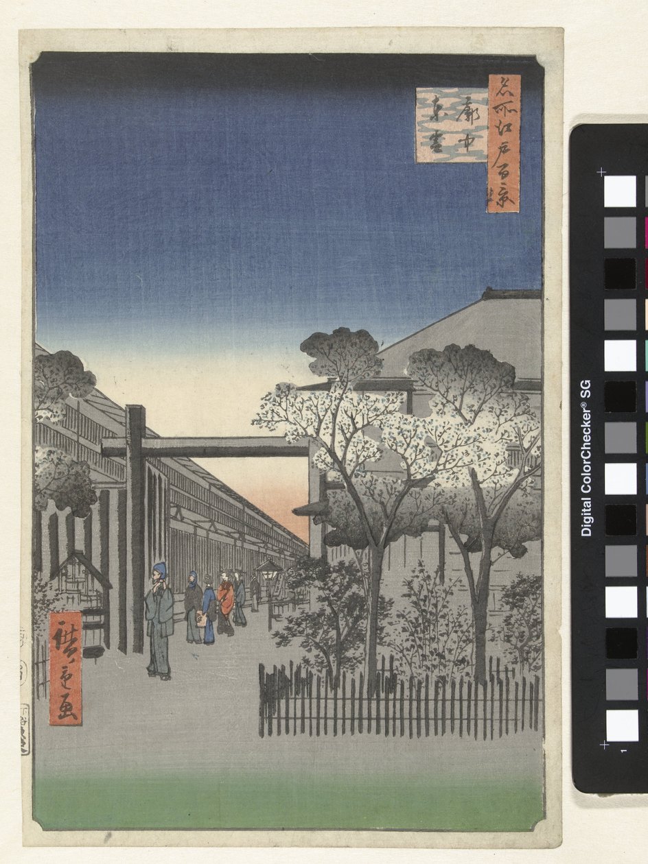 Świt w Yoshiwara Kakuchu toun (tytuł na obiekcie) Sto słynnych twarzy na Edo (tytuł serii) Meisho Edo hyakkei (tytuł serii na obiekcie) autorstwa Hiroshige (I) , Utagawa
