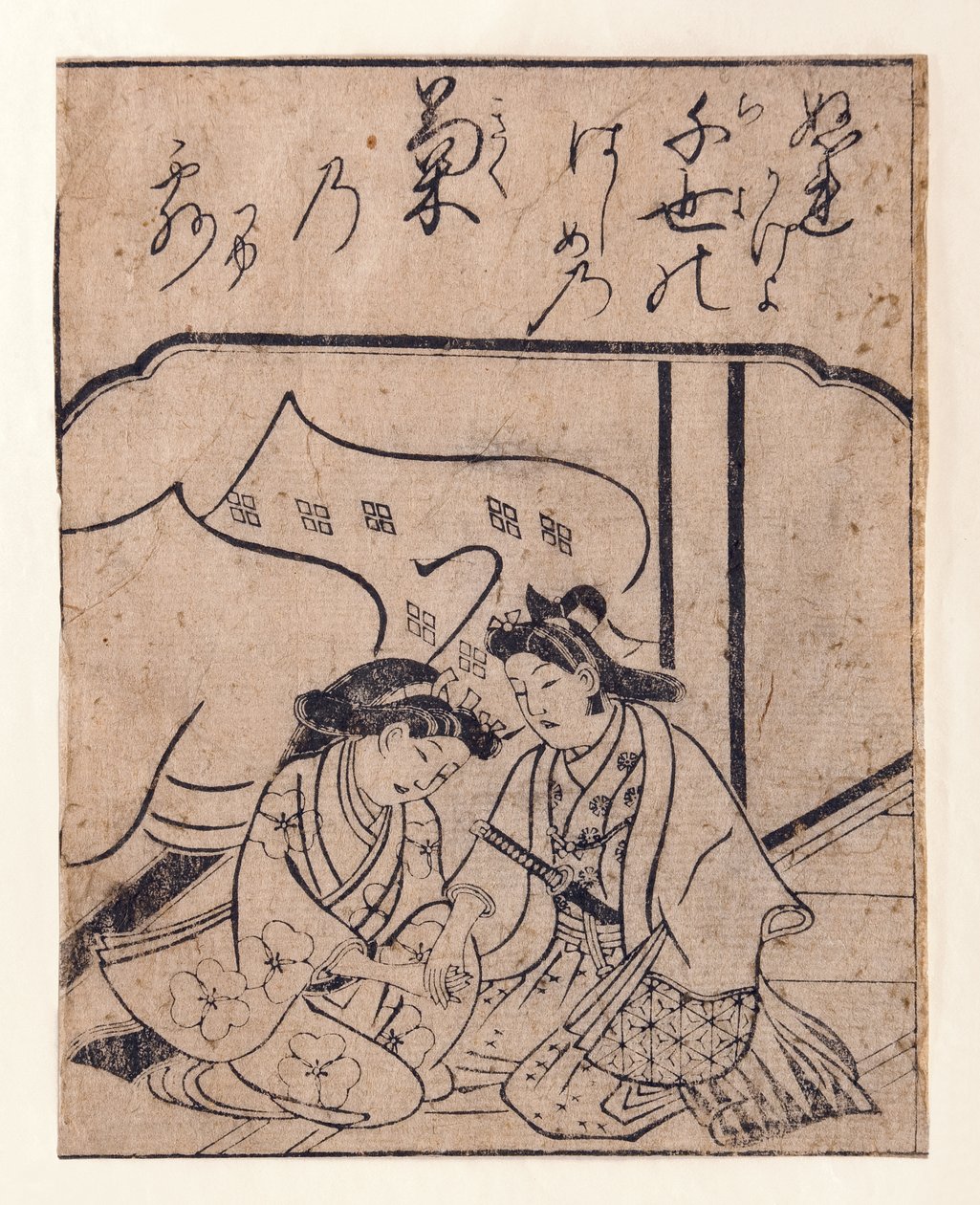 Kochankowie trzymający się za ręce, 1680-90 (drzew) autorstwa Hishikawa Moronobu