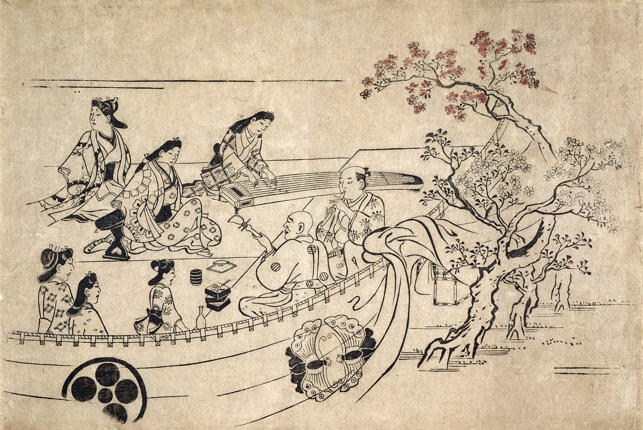 Muzyka pod wiśnią w Ueno, ok. 1680 (odbitka drzeworytowa) autorstwa Hishikawa Moronobu