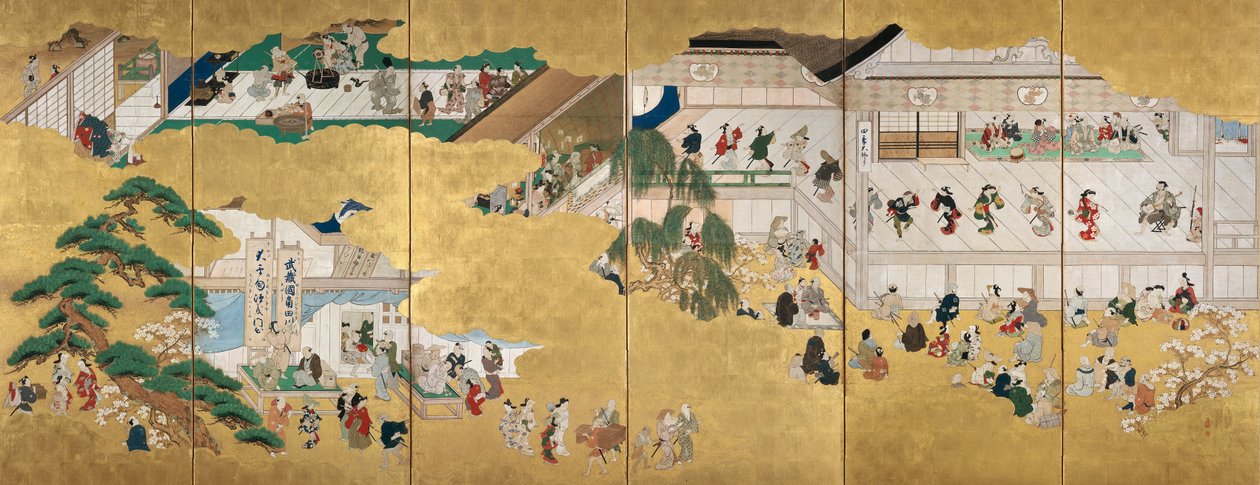 Sceny z teatru kabuki Nakamura autorstwa Hishikawa Moronobu