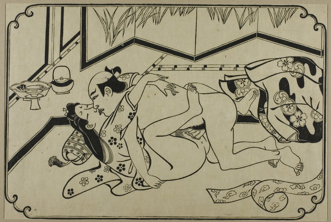 Arkusz z albumu shunga autorstwa Hishikawa Moronobu