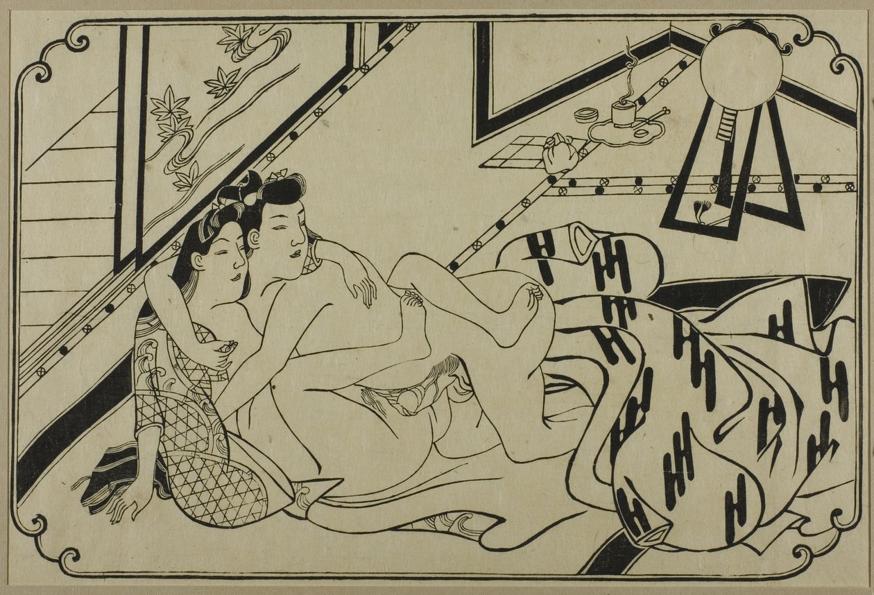 Arkusz z albumu shunga autorstwa Hishikawa Moronobu