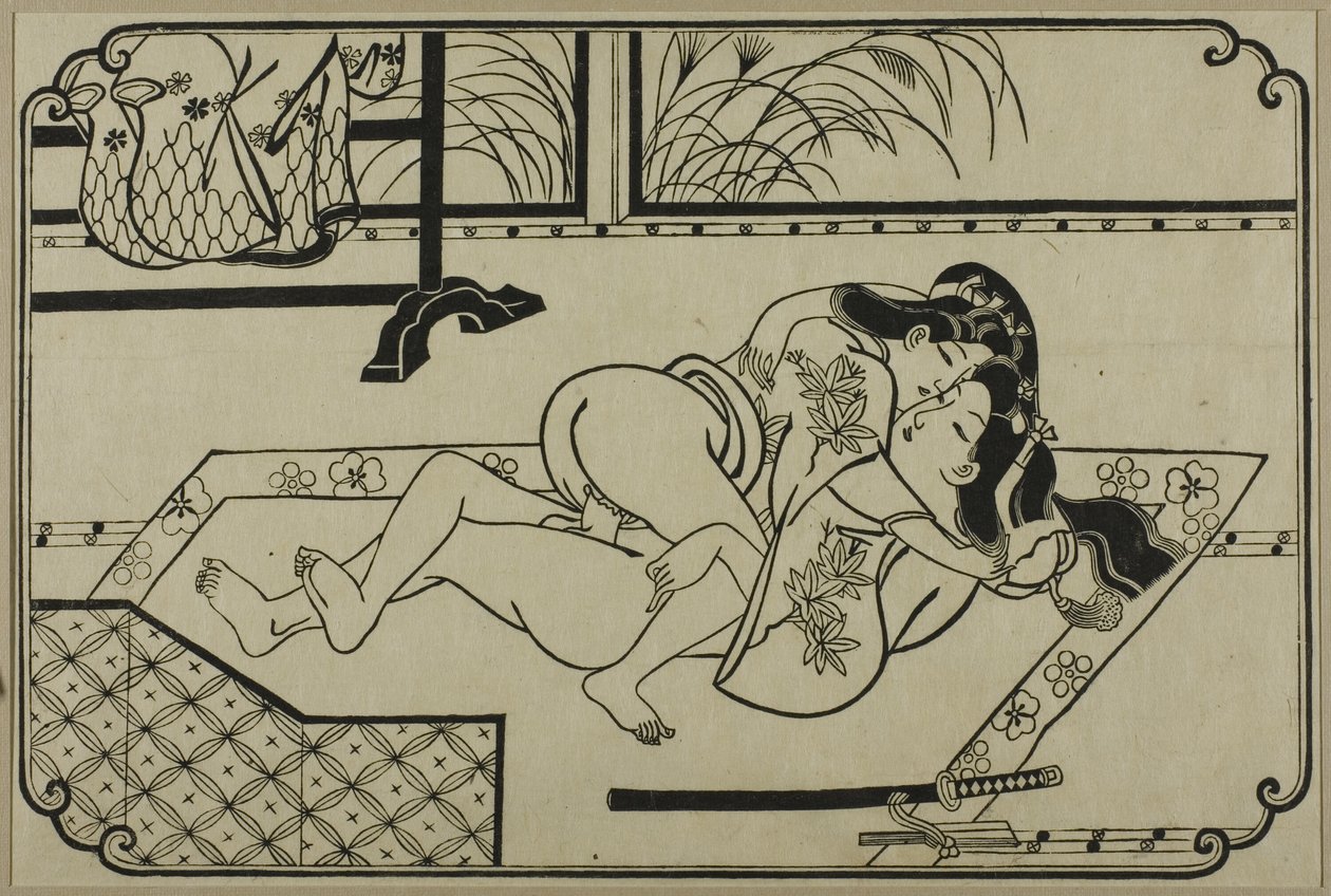 Arkusz z albumu shunga autorstwa Hishikawa Moronobu