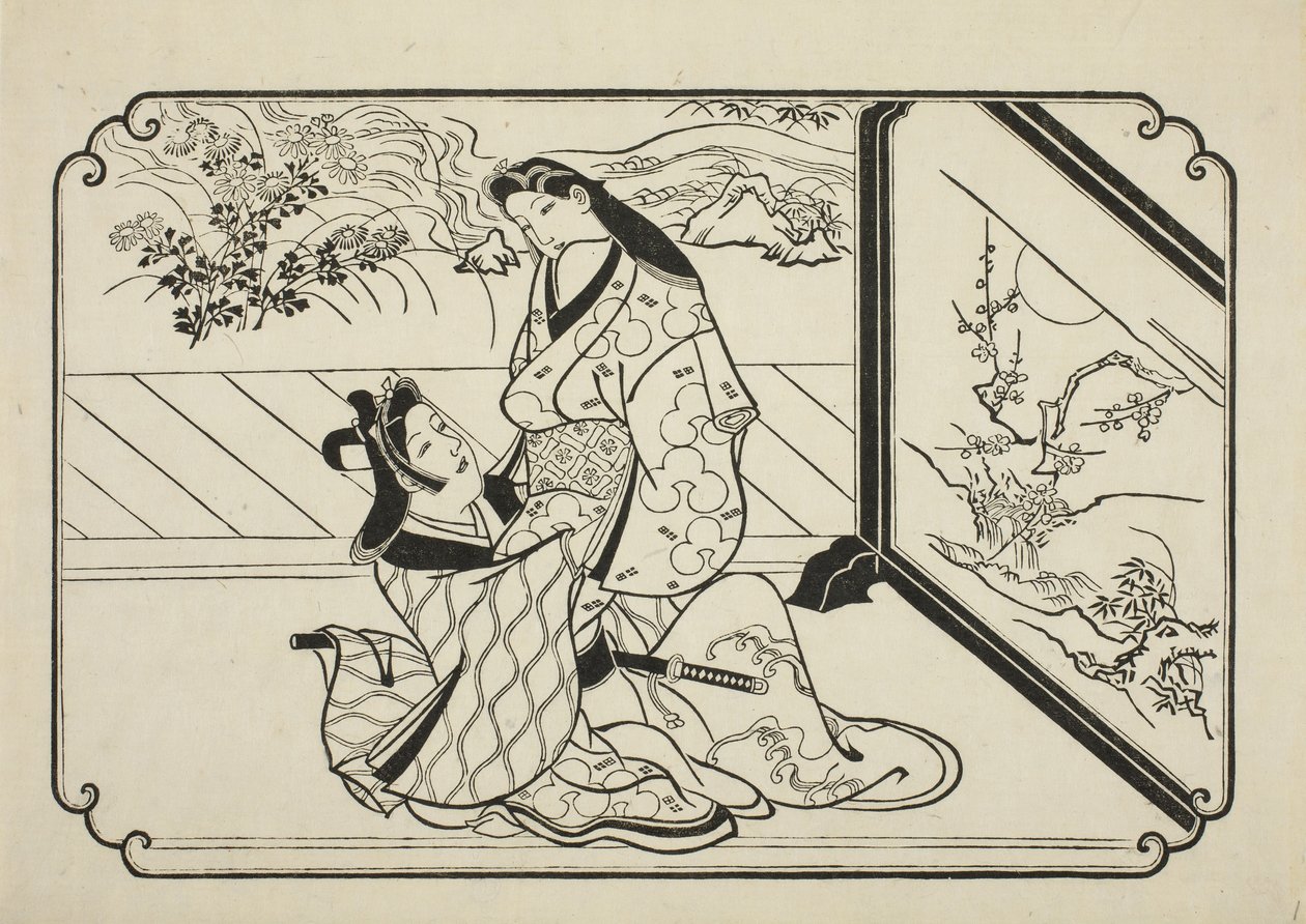 Za ekranem, ok. 1673-81 autorstwa Hishikawa Moronobu