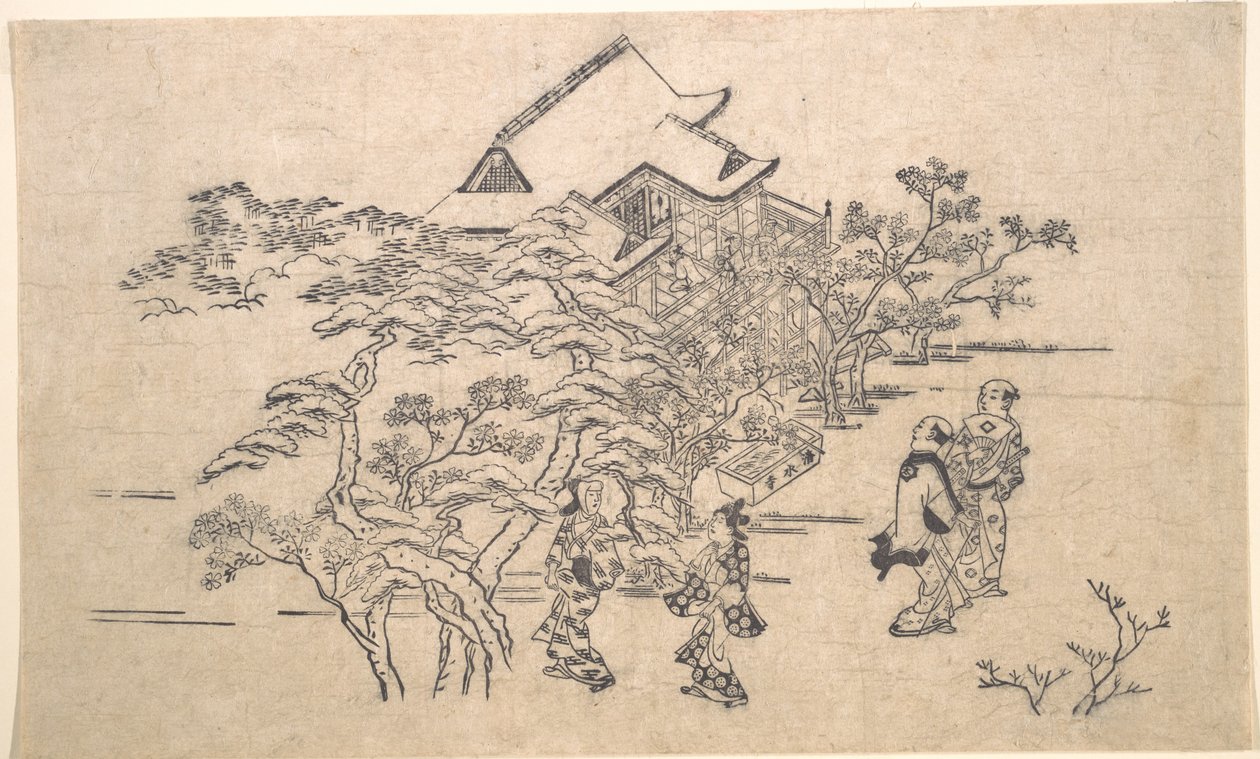 Świątynia Kiyomizu w Kioto autorstwa Hishikawa Moronobu