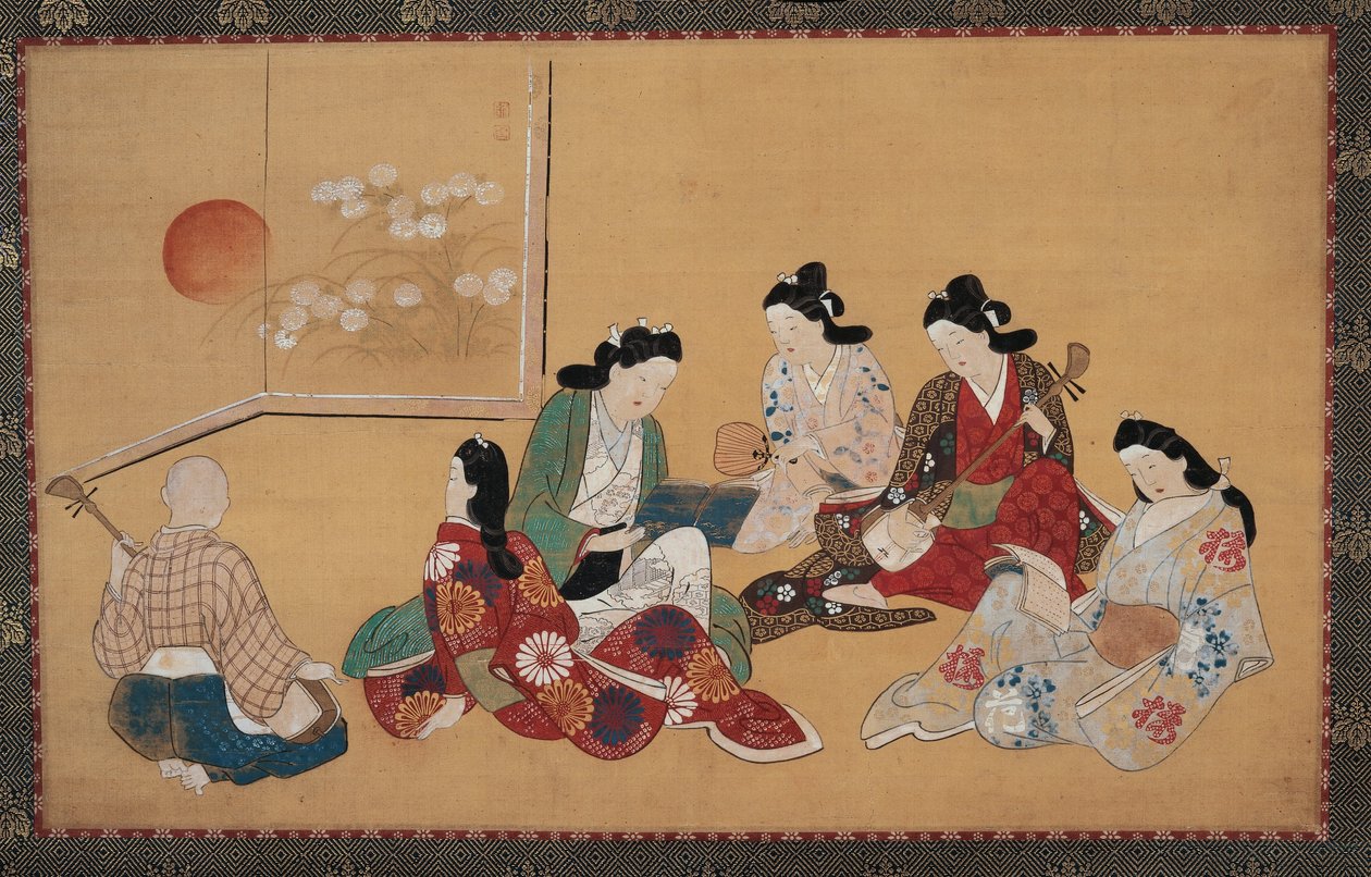 Spotkanie muzyczne autorstwa Hishikawa Moronobu
