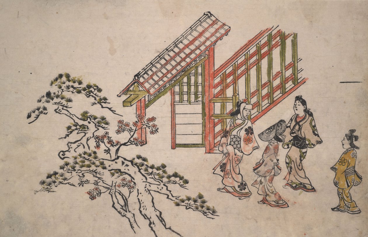 W pobliżu Nowej Bramy Yoshiwara autorstwa Hishikawa Moronobu
