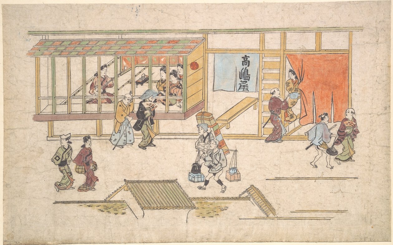 Scena w Yoshiwarze autorstwa Hishikawa Moronobu