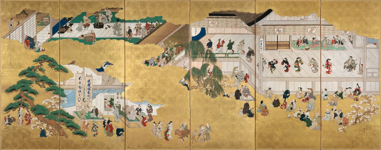 Sceny z teatru kabuki Nakamura autorstwa Hishikawa Moronobu