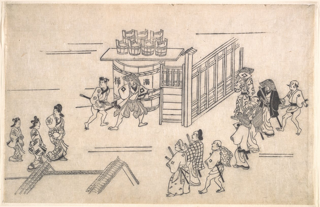 Scena czwarta, z serii Sceny z dzielnicy rozkoszy Yoshiwara w Edo autorstwa Hishikawa Moronobu