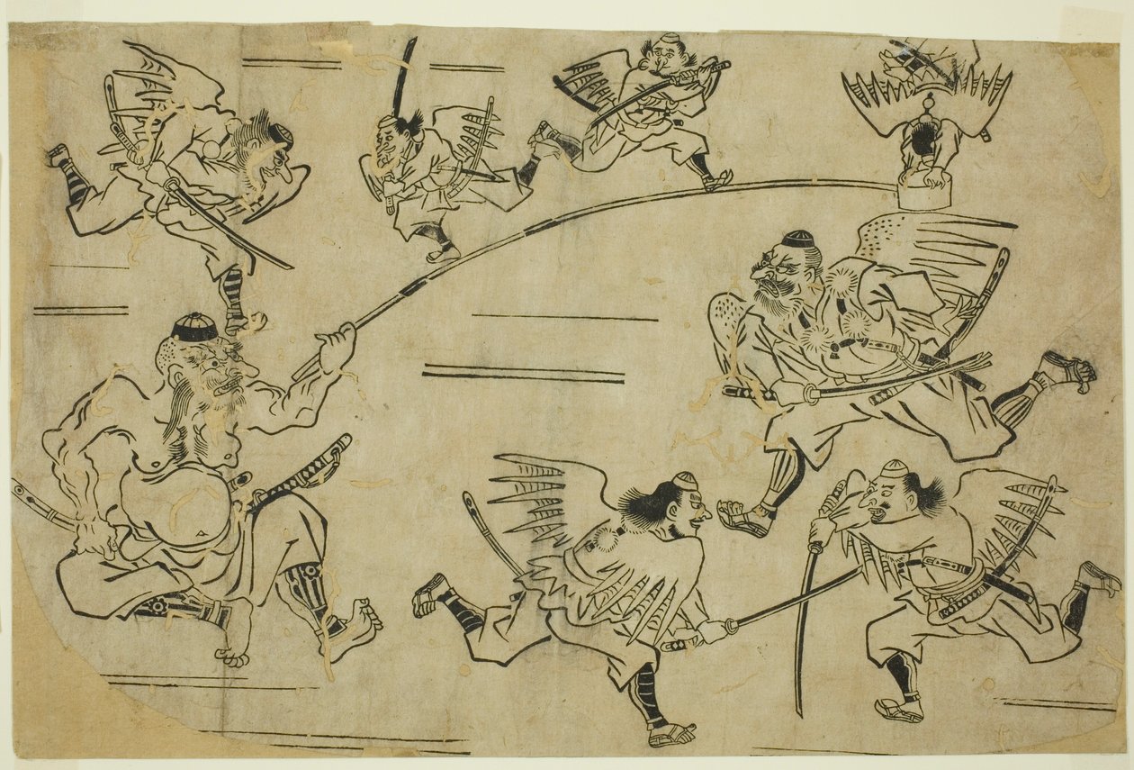 Król Tengu szkoli swoich uczniów autorstwa Hishikawa Moronobu
