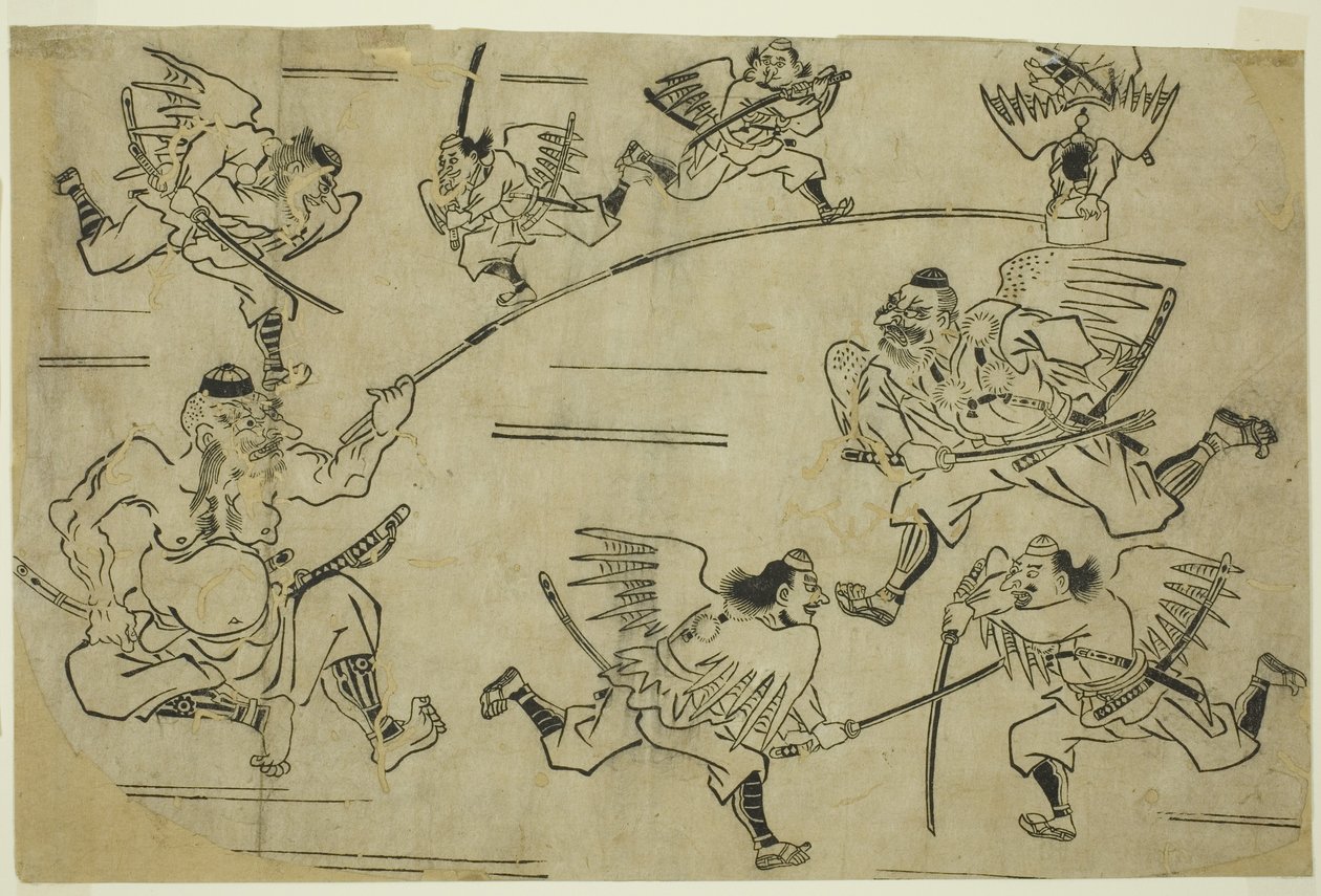 Król Tengu szkolący swoich uczniów, ok. 1690 autorstwa Hishikawa Moronobu