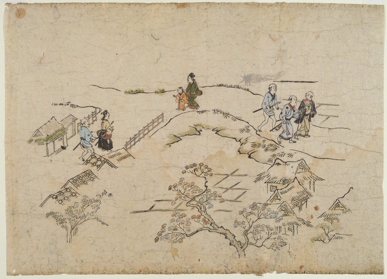 Yoshiwara no Tei, c.1680 (colour woodblock print) autorstwa Hishikawa Moronobu