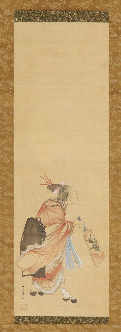 Dziewczyna grająca w bitwę i lotkę, 1615-1868. autorstwa Hishikawa Sori