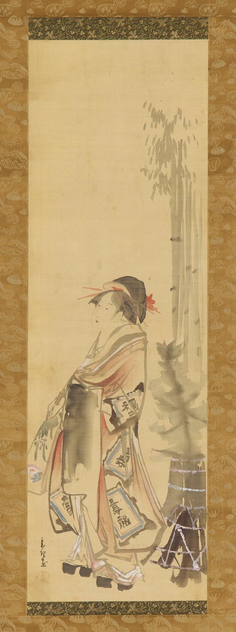 Dziewczyna grająca w bitwę i lotkę, 1615-1868. autorstwa Hishikawa Sori