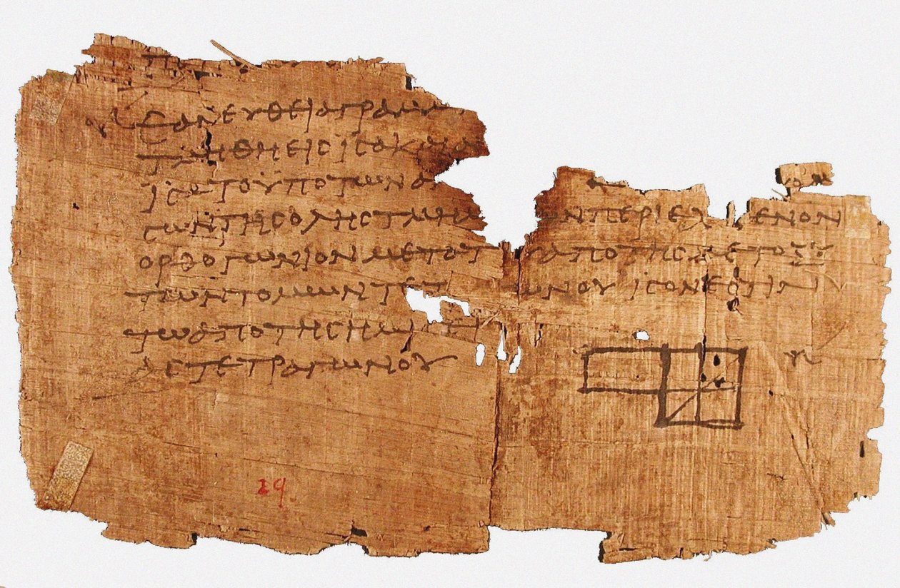 Papirus Oxyrhynchus 29, z fragmentem Elementów Euklidesa, Między 75 a 125 AD. autorstwa Historic Object.