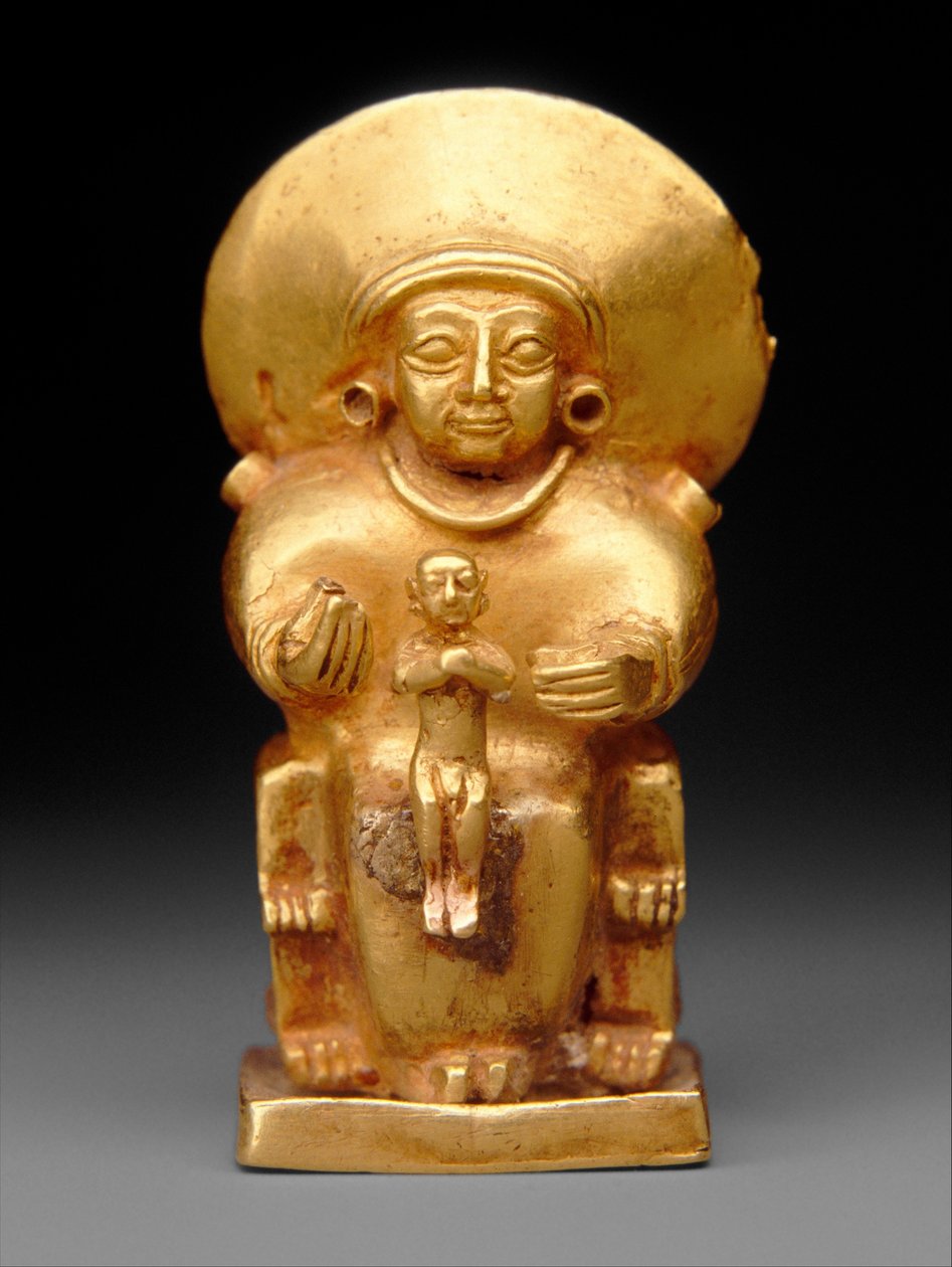Siedząca bogini z dzieckiem, ok. 1300 pne (złoto) autorstwa Hittite