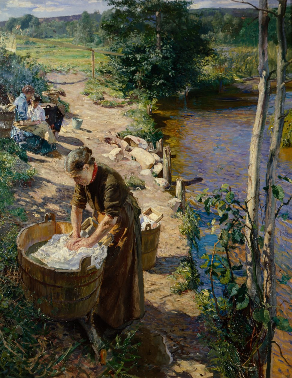 Panie sprzątające nad rzeką autorstwa Hjalmer Eilif Emanuel Peterssen
