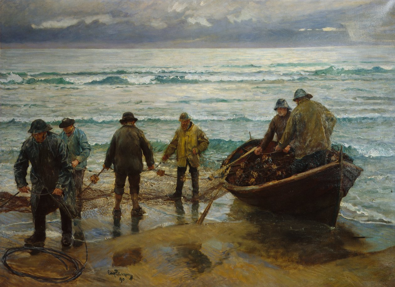 Łowiący łososie w Sele autorstwa Hjalmer Eilif Emanuel Peterssen