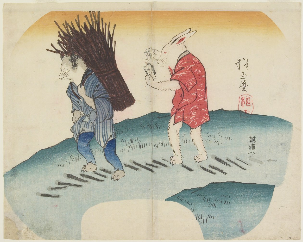 (Królik podpala drewno opałowe niesione przez szopa pracza), 1835 autorstwa Hogyoku