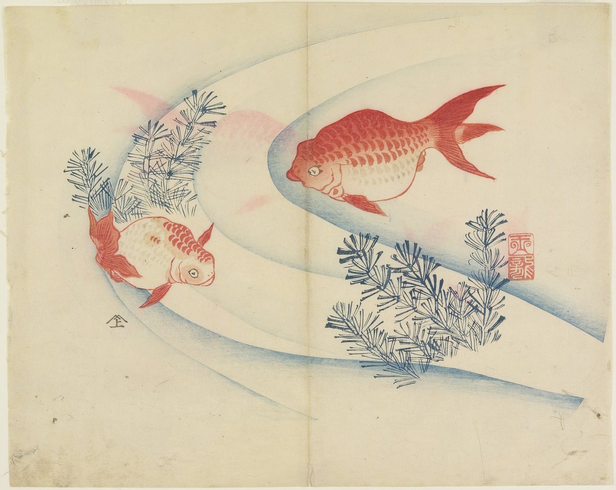 (Dwie złote rybki w wodzie), ok. 1830 autorstwa Hogyoku