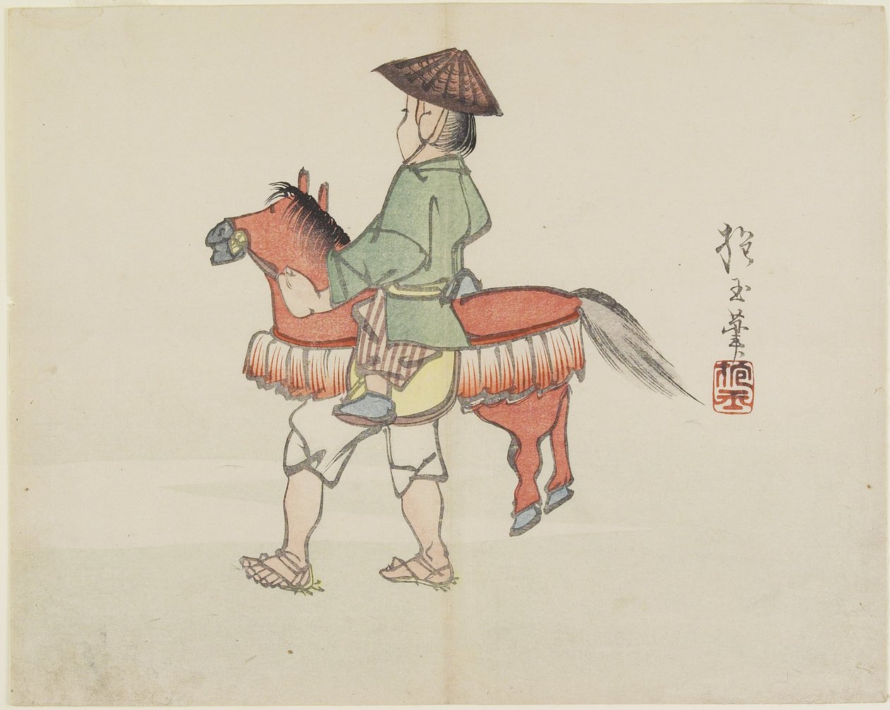 (Performer uliczny w kostiumie konia), ok. 1830 r. autorstwa Hogyoku