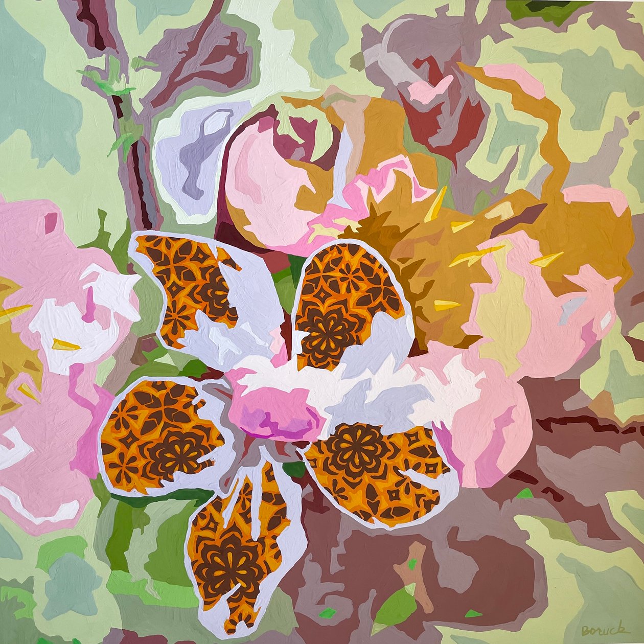 Abstrakcja kwiatowa #9, 2023 (gwasz na papierze) autorstwa Holly Boruck