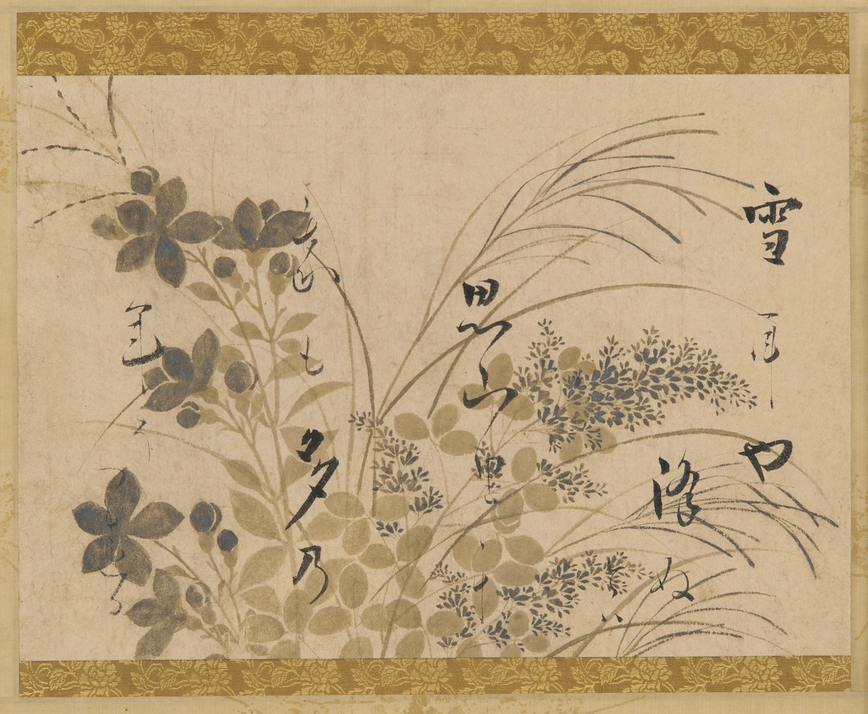 Kwiaty, trawy i wiersz, okres Edo, 1615-1637. autorstwa Hon