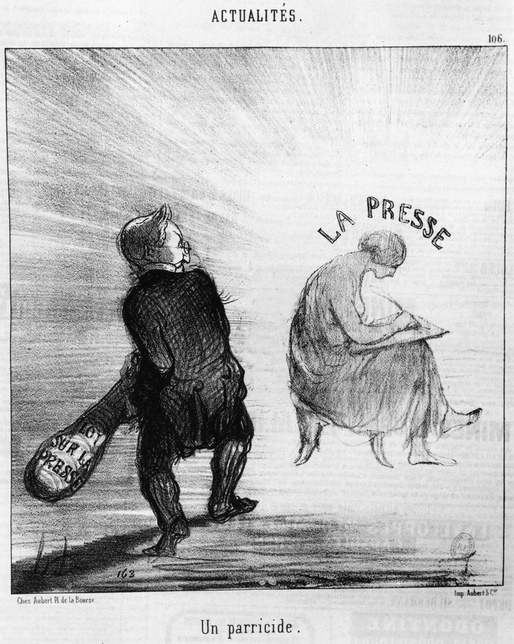 Ojcobójstwo, ilustracja z „Le Charivari”, 1850 autorstwa Honoré Daumier
