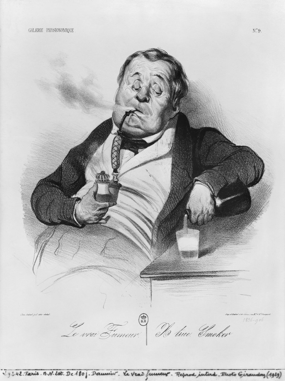 Prawdziwy palacz, z cyklu „Galerie Physionomique”, 1836 autorstwa Honoré Daumier