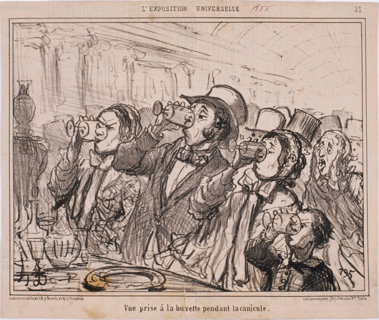 Wystawa uniwersalna - Widok z baru w czasie upałów autorstwa Honoré Daumier