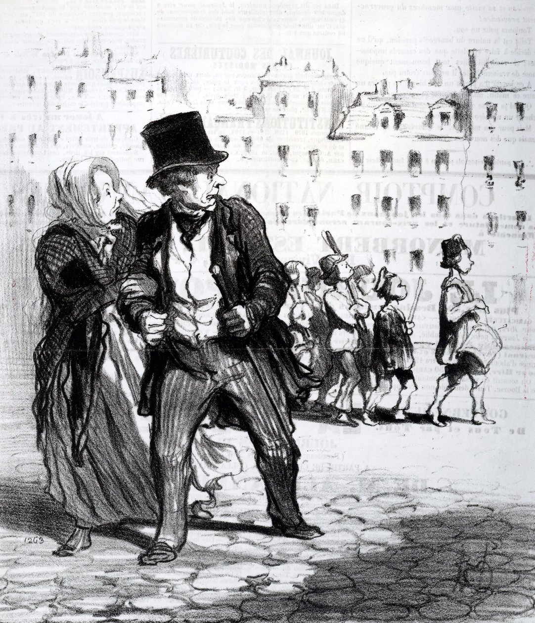 Le Alarmistes et les Alarmes, ilustracja z „Le Charivari”, 1848 (litografia) autorstwa Honoré Daumier