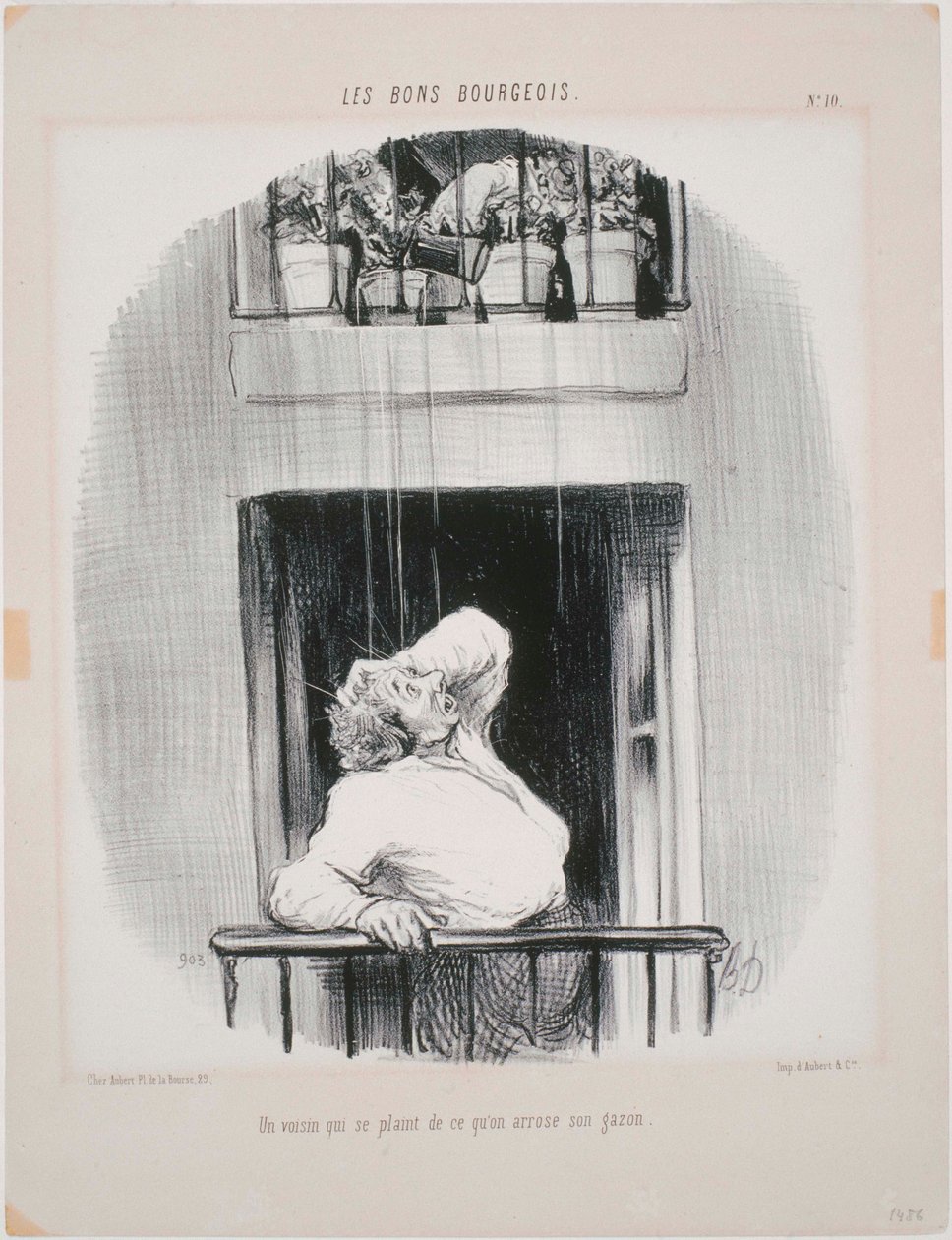 Les Bons Bourgeois- sąsiad, który narzeka na podlewanie autorstwa Honoré Daumier