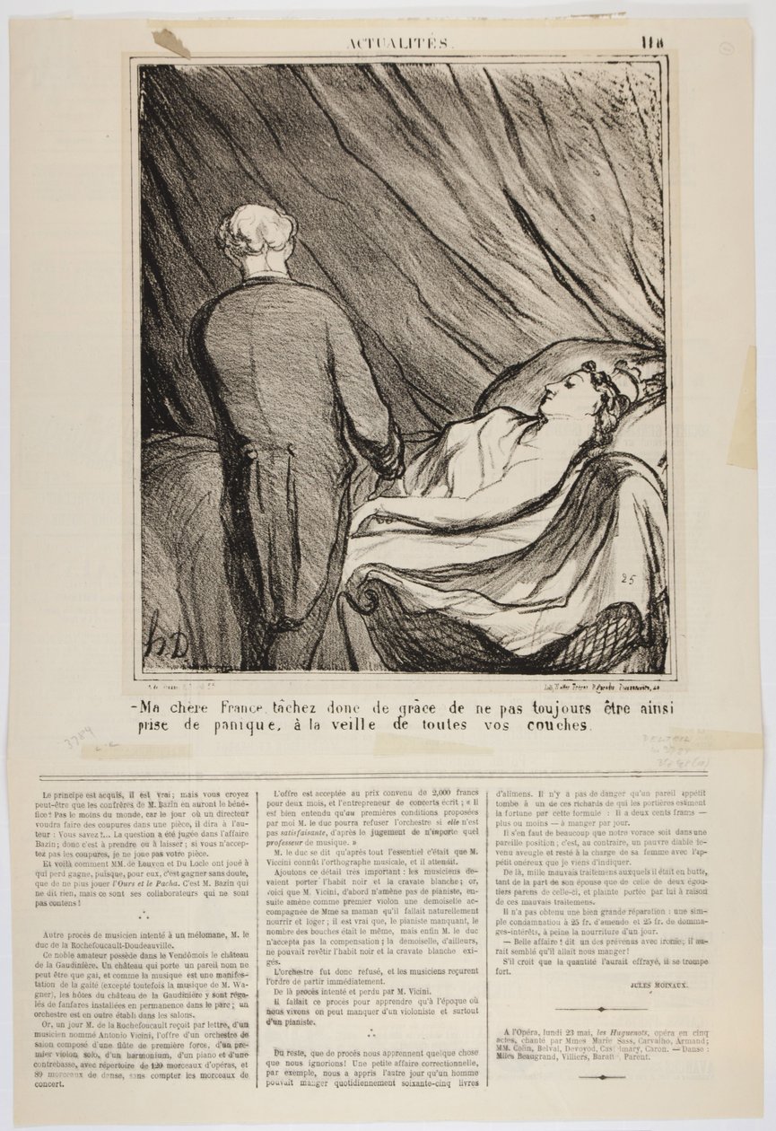 Moja droga Francjo, postaraj się być łaskawy, aby nie panikować zawsze w ten sposób, w przeddzień twojego porodu, 1870 autorstwa Honoré Daumier