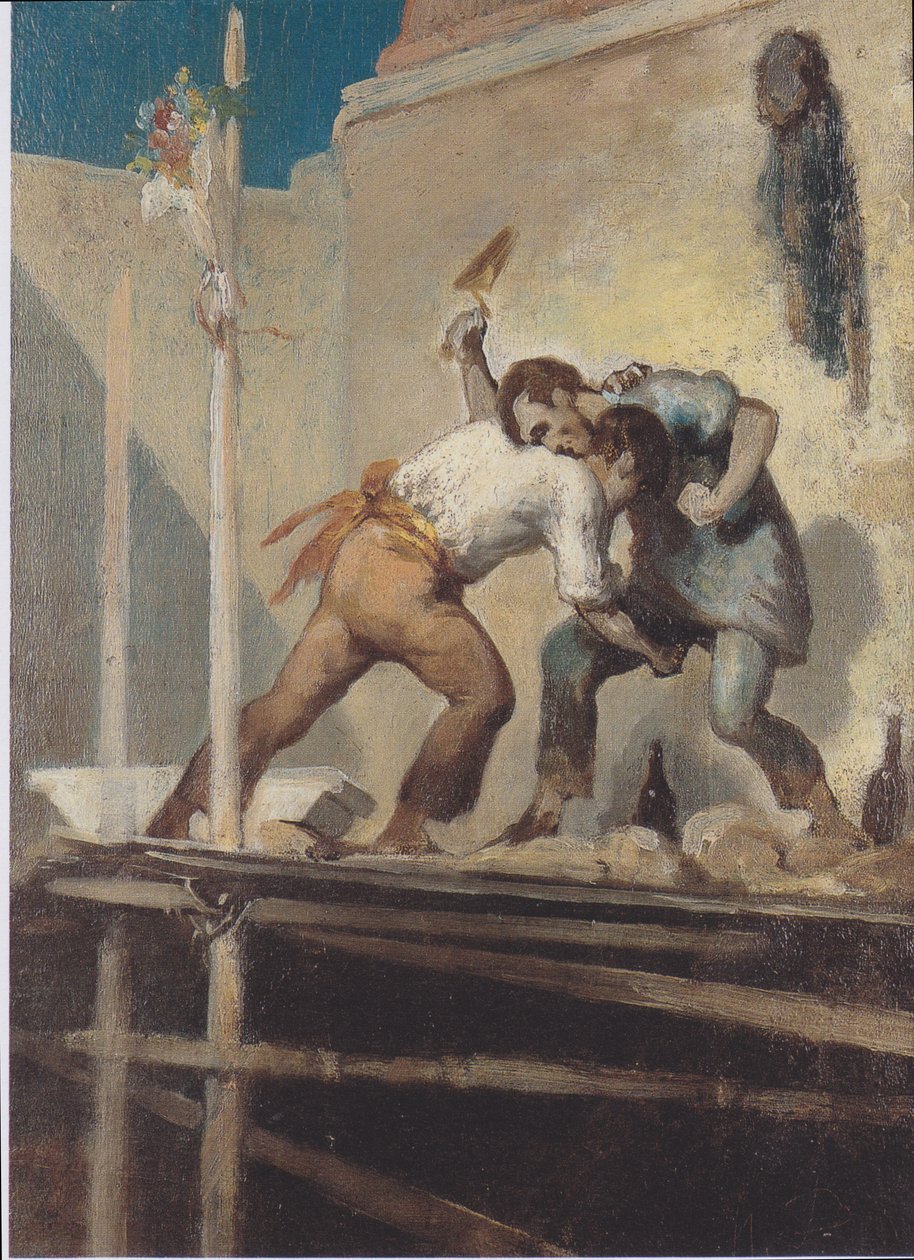 Przepychający się murarze autorstwa Honoré Daumier