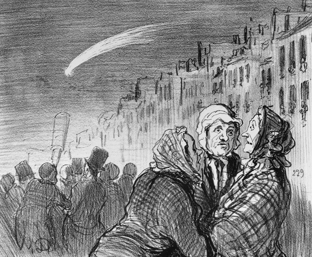 Seria „Aktualiści”, Ach! tak te komety zawsze przepowiadają wielkie nieszczęścia, tablica 573, ilustracja z „Le Charivari”, 30 października 1858 autorstwa Honoré Daumier