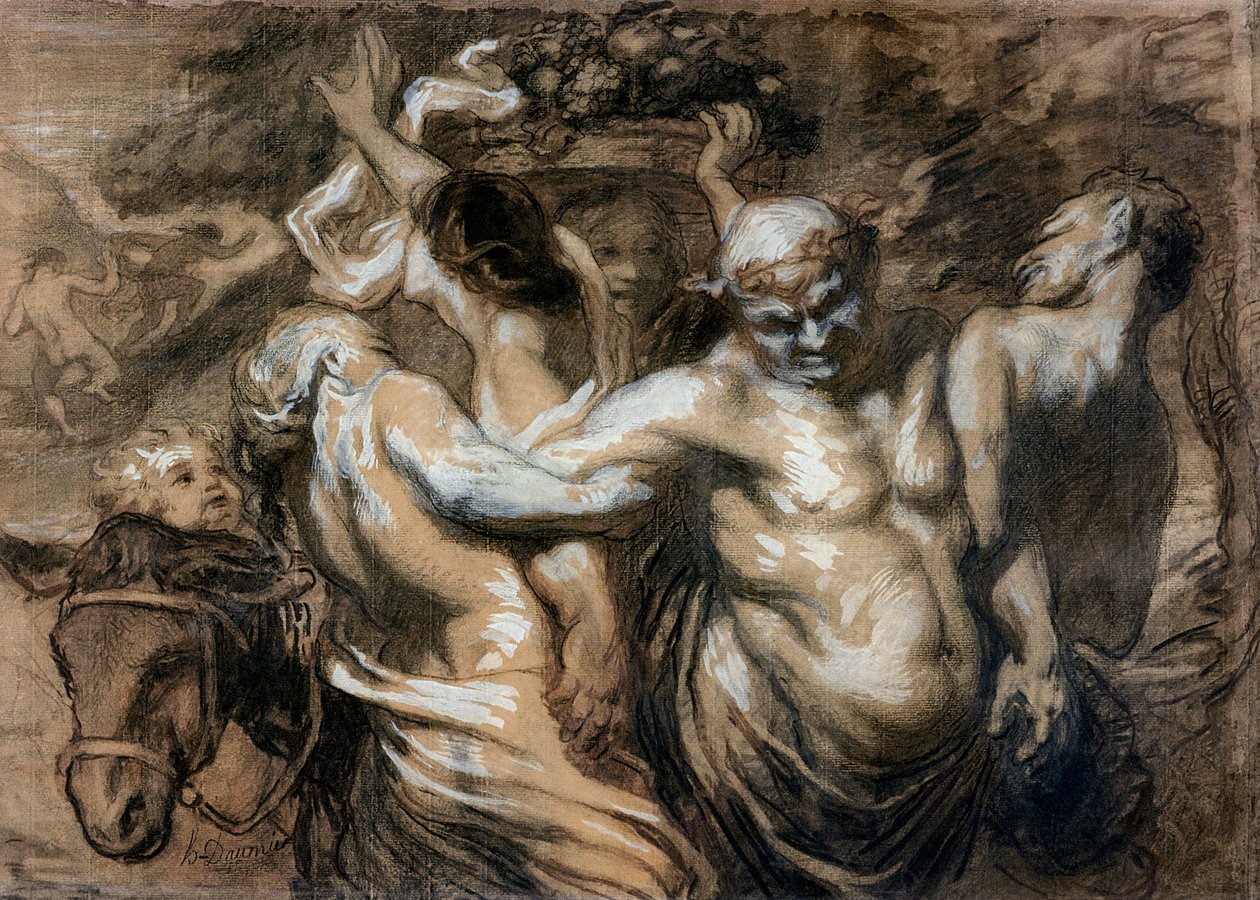Pijany Silenus (węgiel i kolor nadwozia na papierze) autorstwa Honoré Daumier