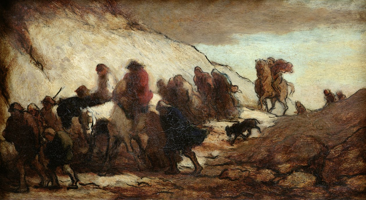 Uciekinierzy lub emigranci, ok. 1849-50 autorstwa Honoré Daumier