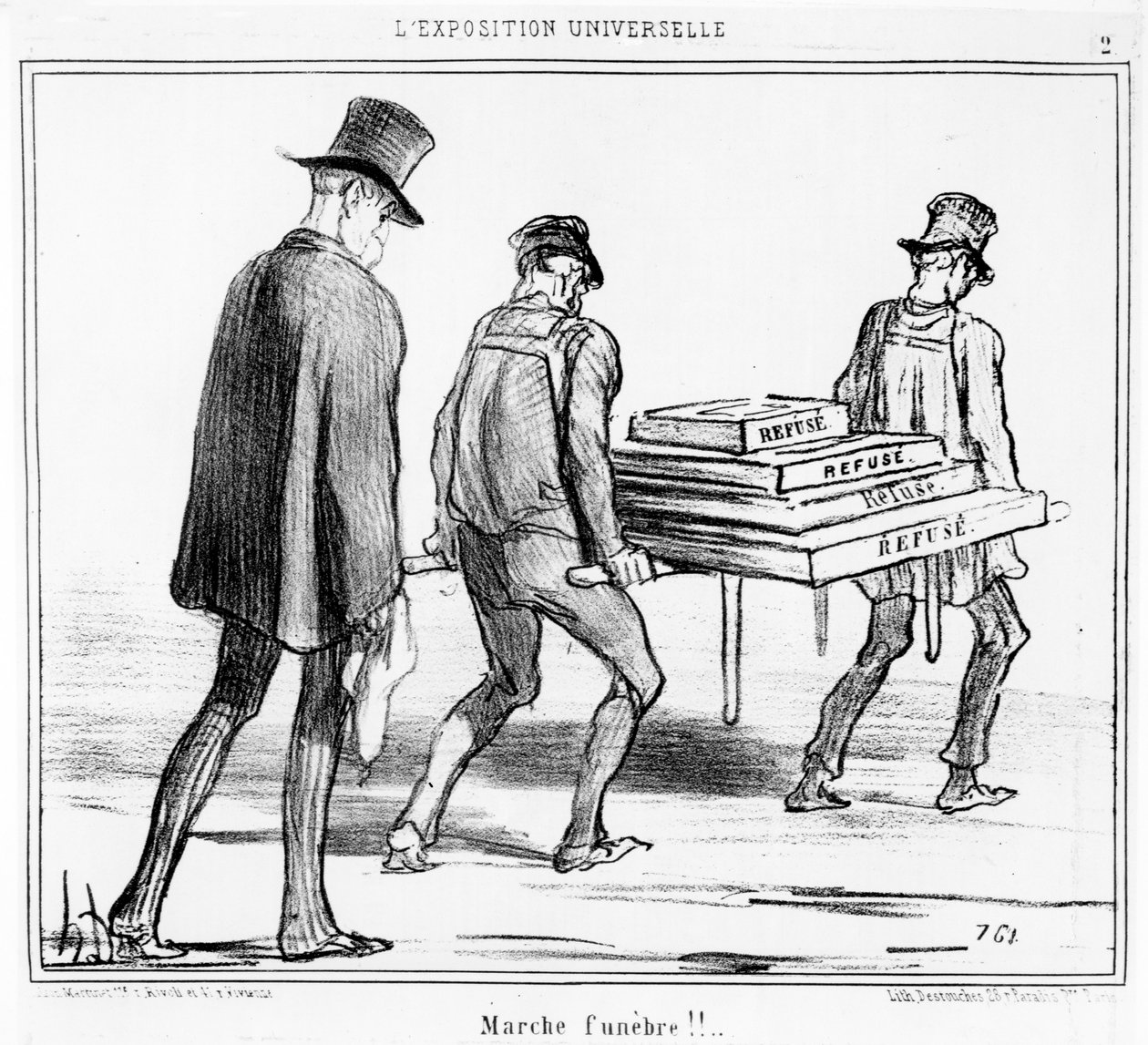 „Marsz żałobny”, rysunek z serii „Exposition Universelle”, opublikowany w „Le Charivari”, 11 kwietnia 1855 (zob. także 741259) autorstwa Honoré Daumier