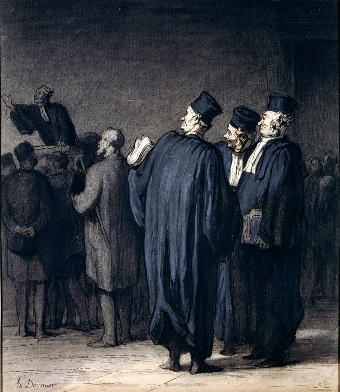 The Lawyers, 1870-75 (wc, długopis i atrament i kredka na papierze) autorstwa Honoré Daumier