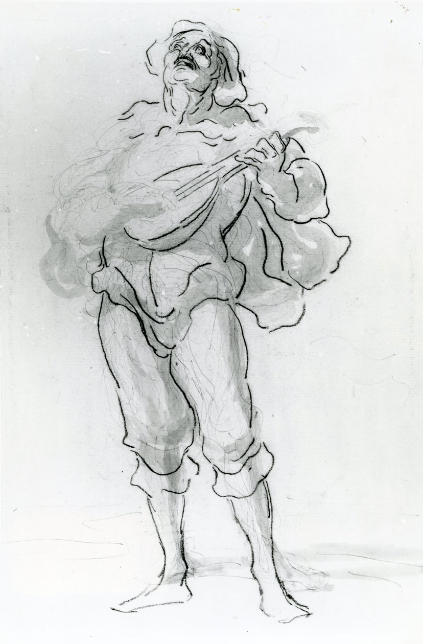 Odtwarzacz lutni (pióro i atrament) autorstwa Honoré Daumier