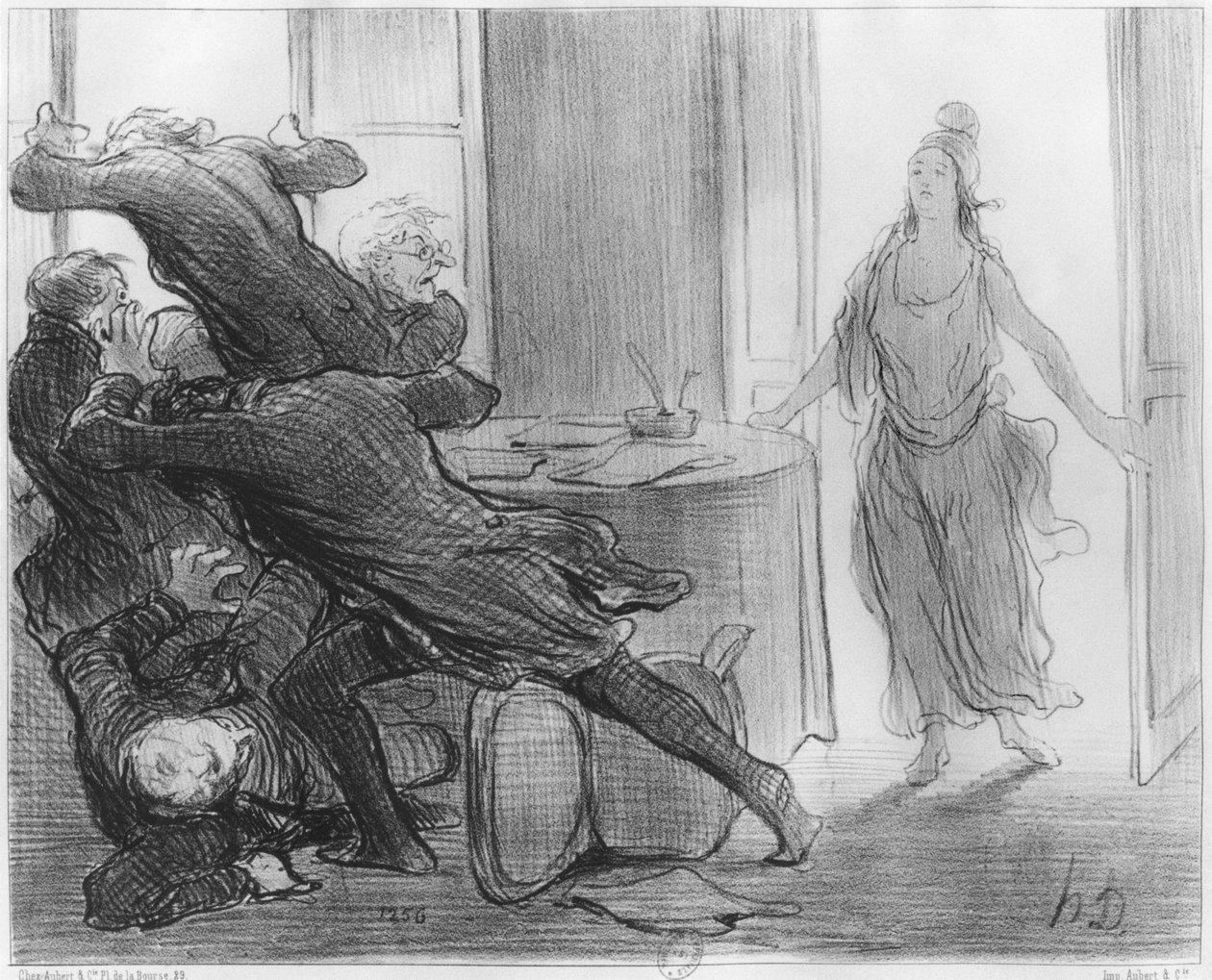 Ostatnie posiedzenie gabinetu byłych ministrów, ilustracja z "Le Charivari", 9 marca 1848 r. autorstwa Honoré Daumier