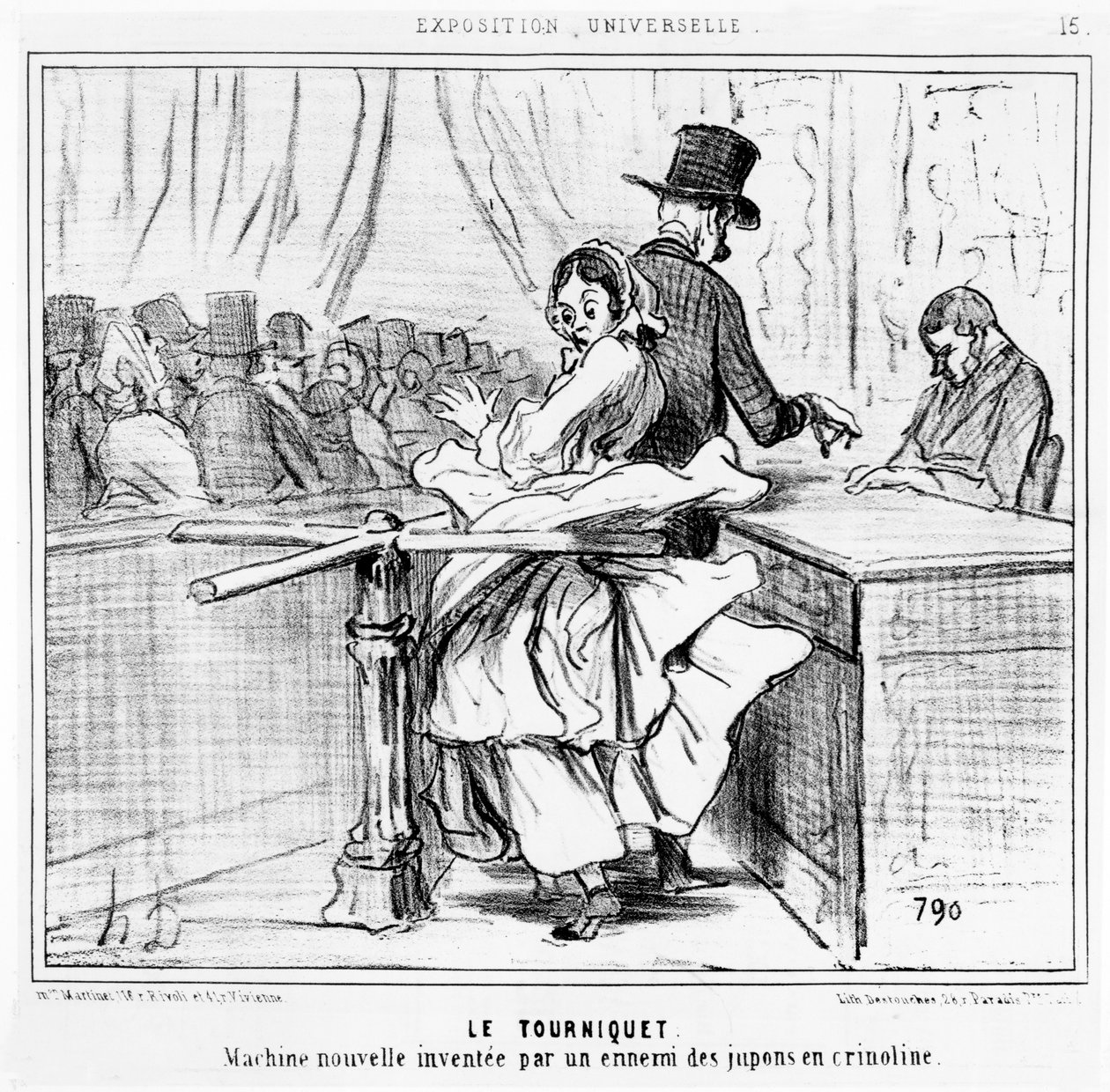 Kołowrót na Wystawie Światowej w Paryżu, rysunek z serii „Exposition Universelle”, opublikowany w „Le Charivari”, 26 czerwca 1855 autorstwa Honoré Daumier