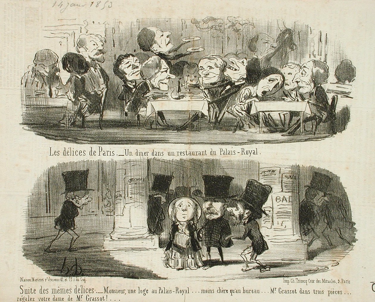 Kolacja w restauracji Palais-Royal; Kontynuacja tych samych pyszności autorstwa Honoré Daumier