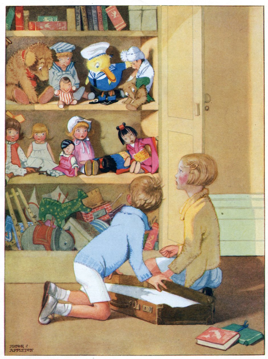 Wszyscy oprócz Charliego wyglądali na nieszczęśliwych, ilustracja z „Josephine Keeps House”, opublikowanej przez Blackie & Co. autorstwa Honor Charlotte Appleton