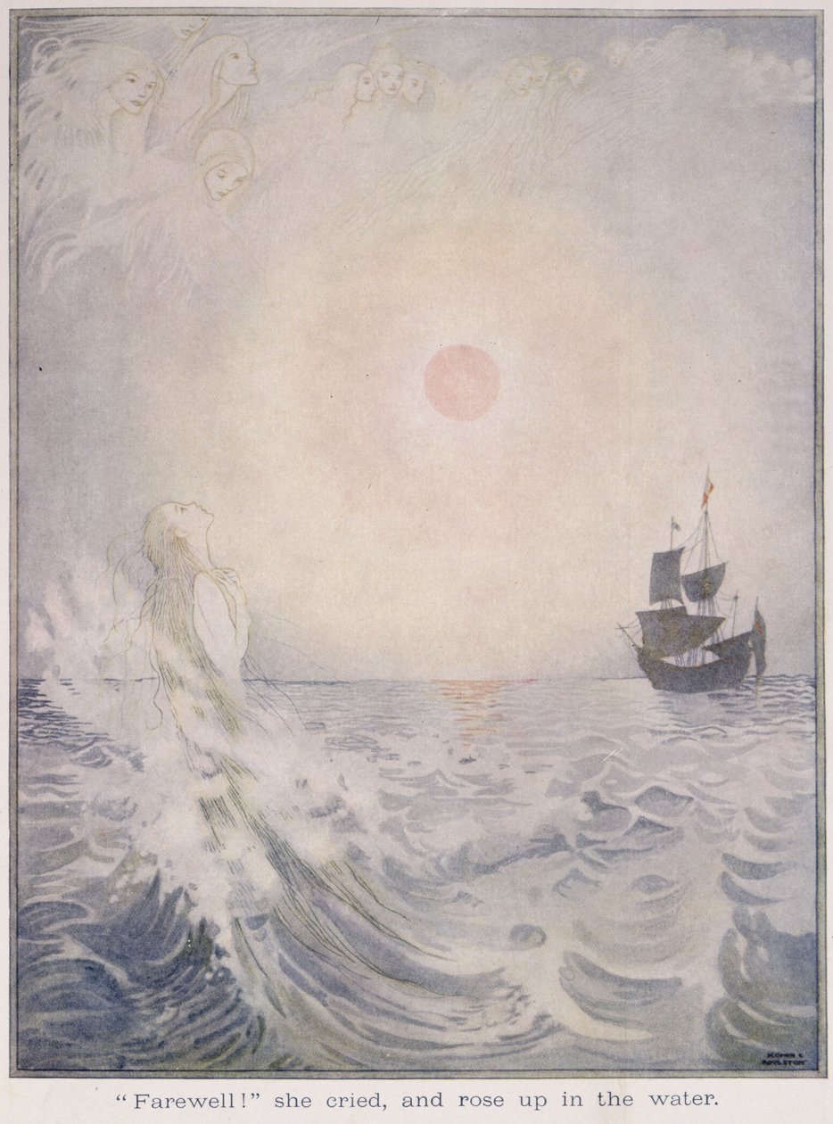 Pożegnanie, płakała i wstała w wodzie, z „Mała syrenka” w wydaniu „Bajek” Hansa Christiana Andersena (1805-75) 1920 (akwarela na papierze) autorstwa Honor Charlotte Appleton